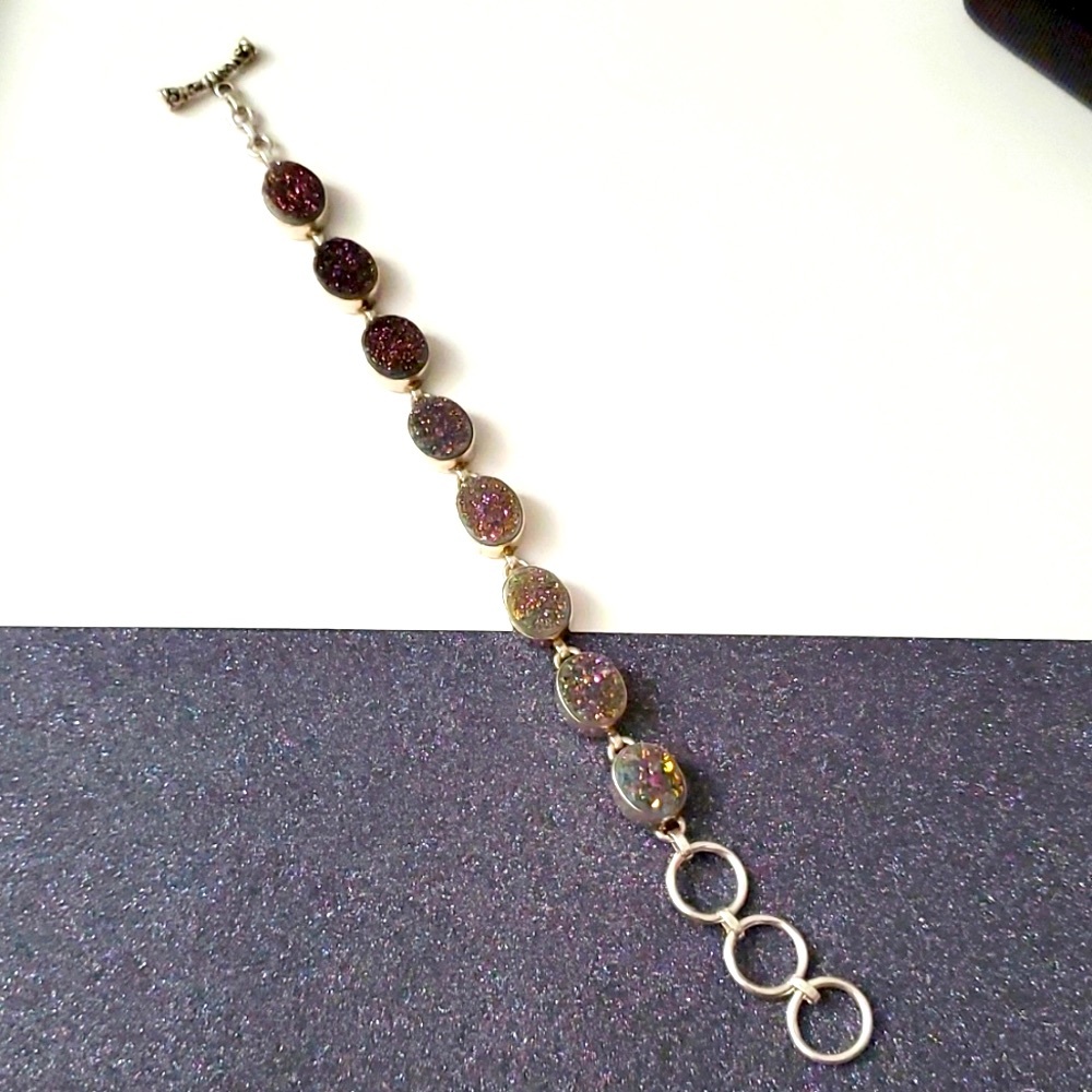 Sterling Silver 925 Druzy Link Bracelet
